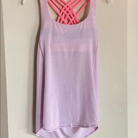 Lululemon Wild Tank Top lavender coral-Pink & White Floral Stripe - Size 6 - Picture 8 of 12